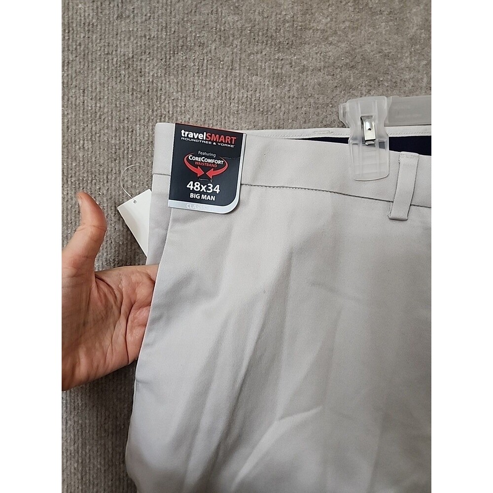 Roundtree Yorke Travel Smart Dress Pants Mens 48x34(33) Khaki Gray Non Iron NEW - Picture 2 of 9